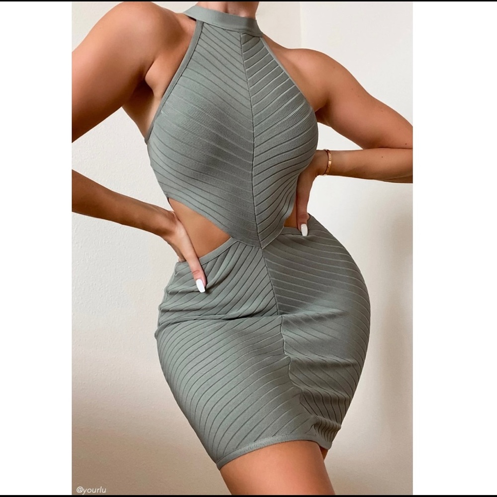 Meshki Lauryn Halter Mini Dress Bandage - Sage